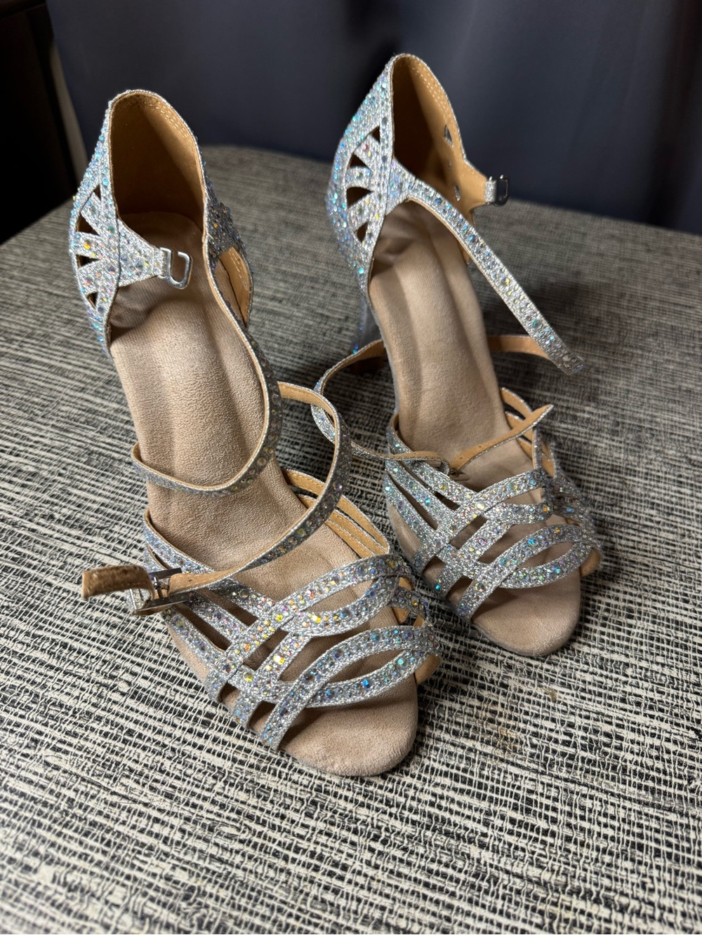 Crystal-Embellished Silver High-Heel Sandals - Women Minishion Dance Shoes
